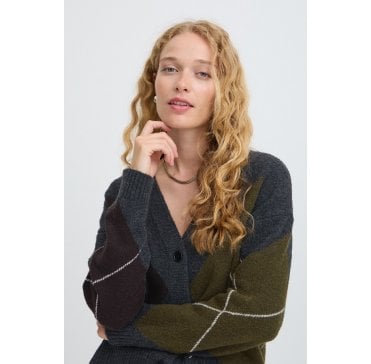 Byosmilla Cardigan Dark Grey Mel. Argyle
