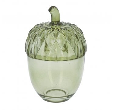 Green Glass Acorn Trinket Pot