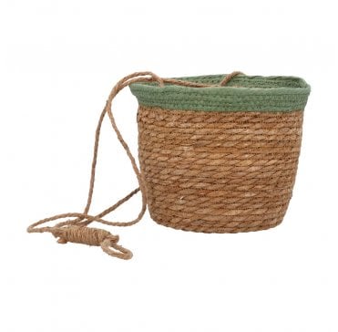 Green Trim Natural Woven Lined Pot Cover