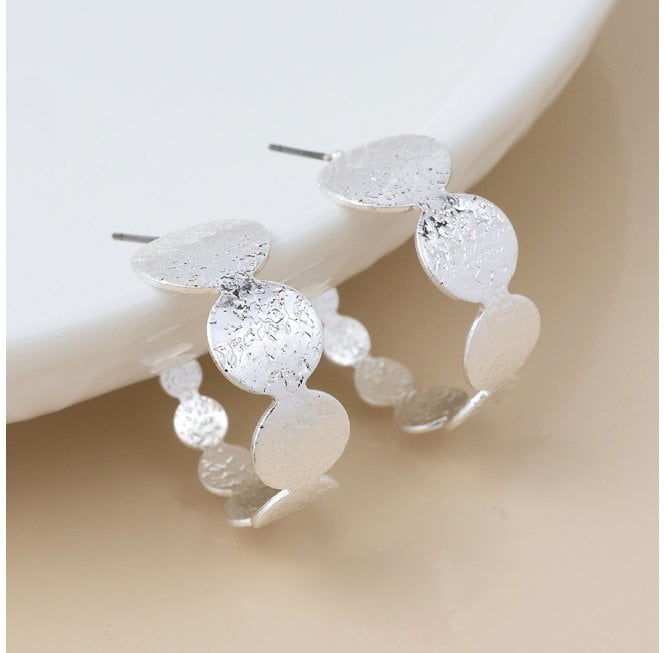 POM BRUSHED TEXTURED SILVER PLATED DISCS C POST EARRINGS