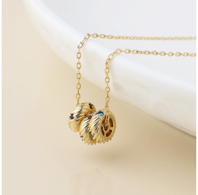 POM FAUX GOLD PLATED TRIPLE RINGS WITH CRYSTALS NECKLACE