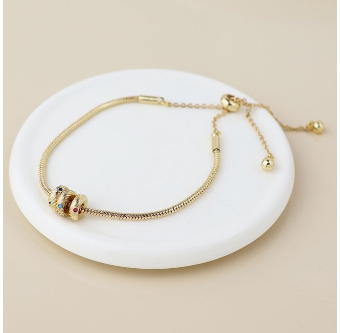 POM FAUX GOLD PLATED TRIPLE RINGS WITH CRYSTALS SLIDER BRACELET