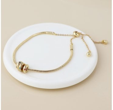 FAUX GOLD PLATED TRIPLE RINGS WITH CRYSTALS SLIDER BRACELET