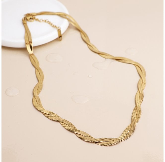POM GOLD PLATED STAINLESS STEEEL PLAITED LIQUID CHAIN NECKLACE