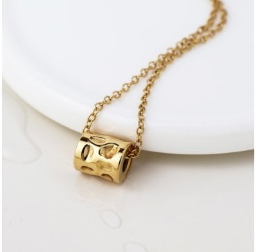 GOLD PLATED STAINLESS STEEL BEATEN CYLINDER SLIDER NECKLACE