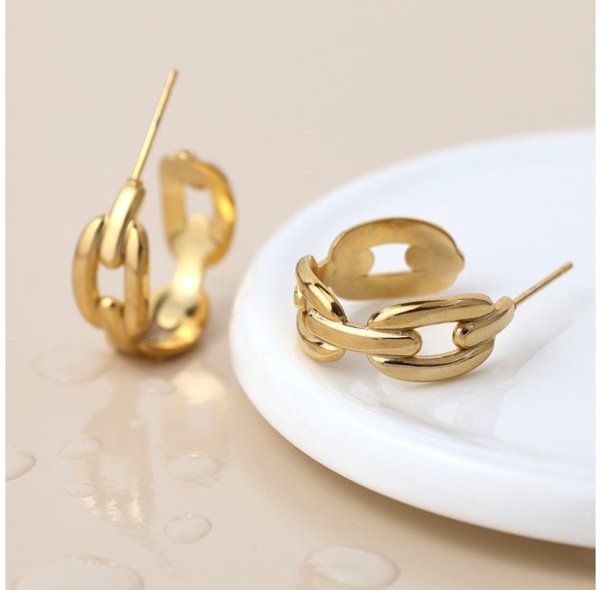 POM GOLD PLATED STAINLESS STEEL CHAIN LINK HUGGIE HOOPS