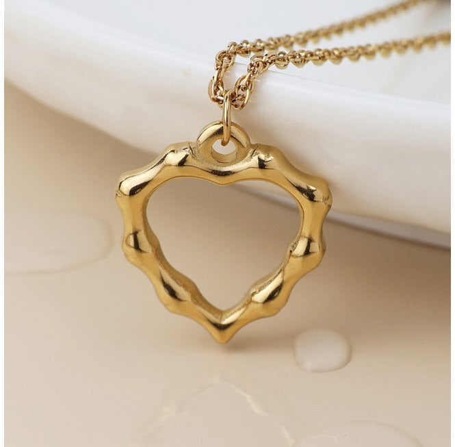 POM GOLD PLATED STAINLESS STEEL MULTI LINK CHAIN NECKLACE WITH WAVY HEART PENDANT