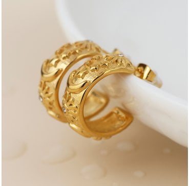 GOLD PLATED STAINLESS STEEL STAR AND MOON C POST HUGGIE HOOPS