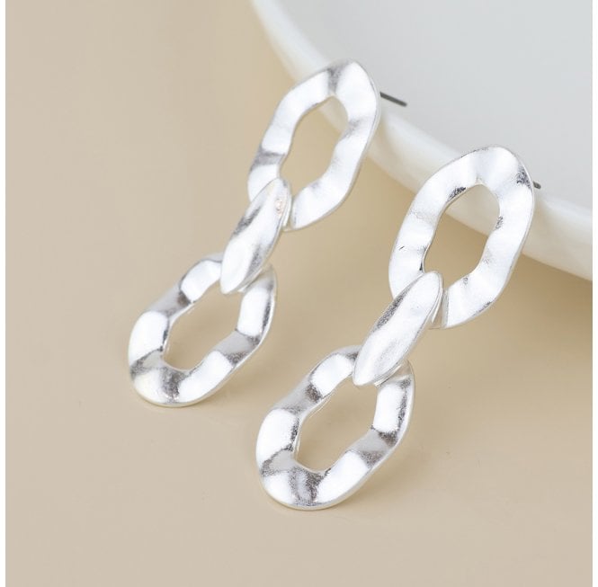 POM WORN SILVER CHUNKY CHAIN LINK EARRINGS