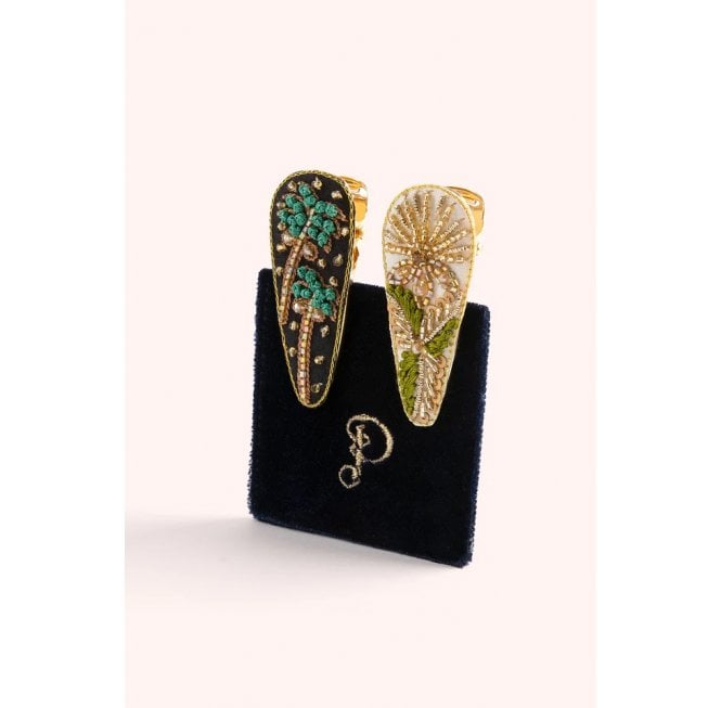 Powder Midnight Trees/Champagne Flower, Pack of 2 Hair Clips