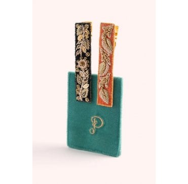 Navy/Tangerine Leaves (Teal), Pack of 2 Hair Bars