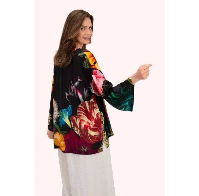 Powder Opulant Florals Mid-length Kimono - Chocolate