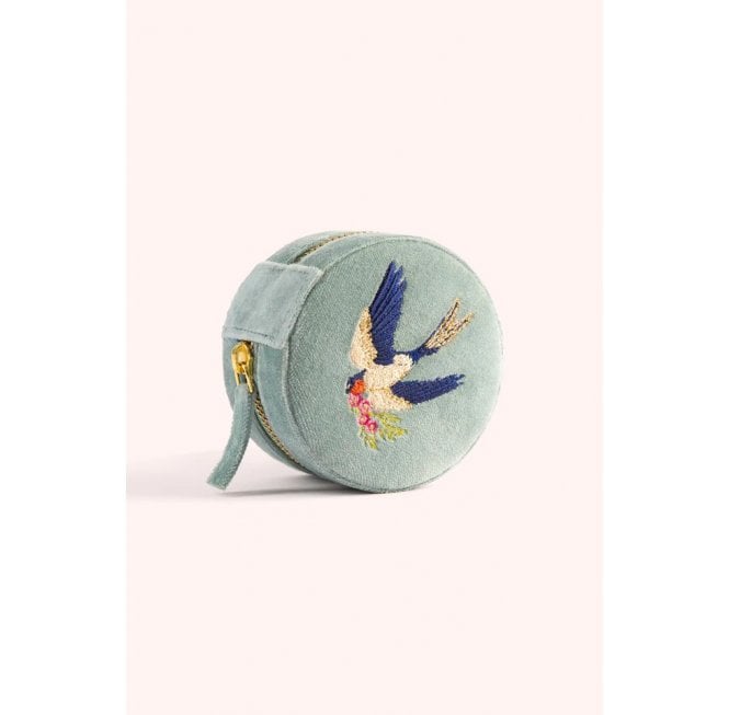 Powder Swooping Swallows Round Jewellery Box