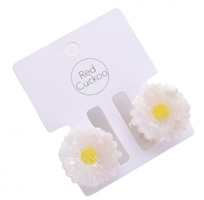 Red Cuckoo White Flower Hair Claw Clip Twin Pack