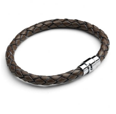 Stainless steel and leather bracelet - Brown