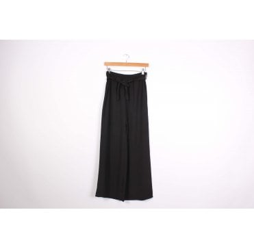 Black Plain Wide Leg Trouser With Belt