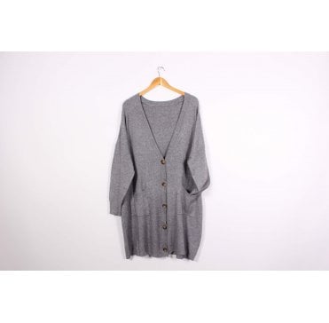 Grey Longline Cardigan with Tortoiseshell Buttons