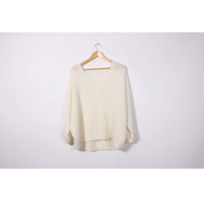 Winter Neutrals Off-White Mohair V-Neck Jumper
