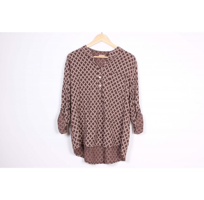 Winter Woodland Chocolate Geo-Print Blouse