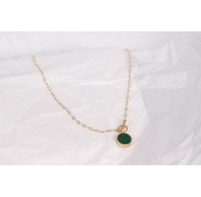 Winter Woodland Golden Chain Necklace with Green Pendant