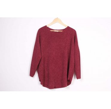 Wine Knitted Marl Necklace Jumper